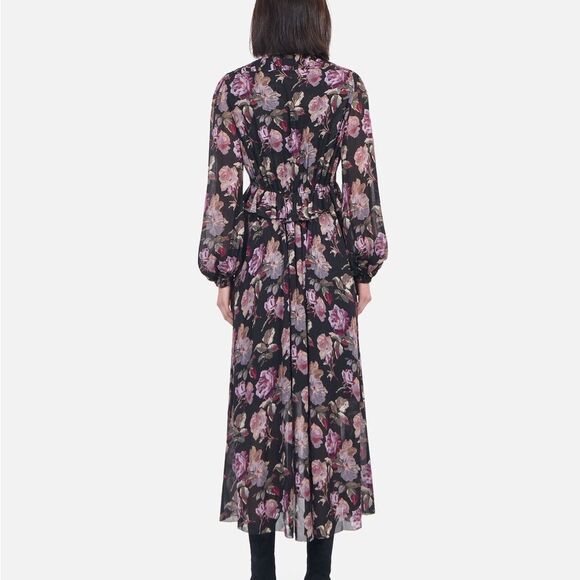 NWT The Kooples BLACK LONG FLORAL PRINT DRESS size 8 women's - Picture 7 of 16
